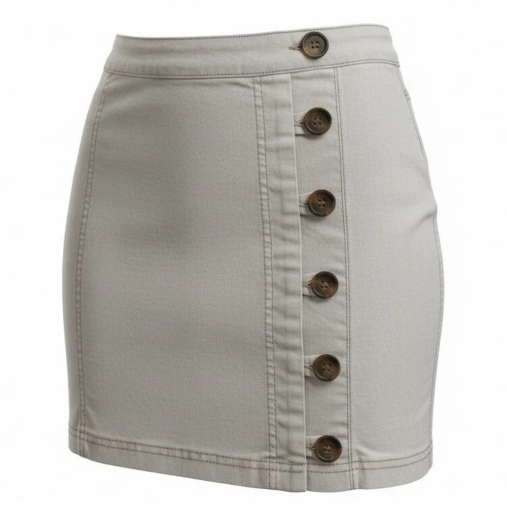 Altar’d State Womens Small Gray Button Front‎ Mini Skirt Cotton Stretch Boho